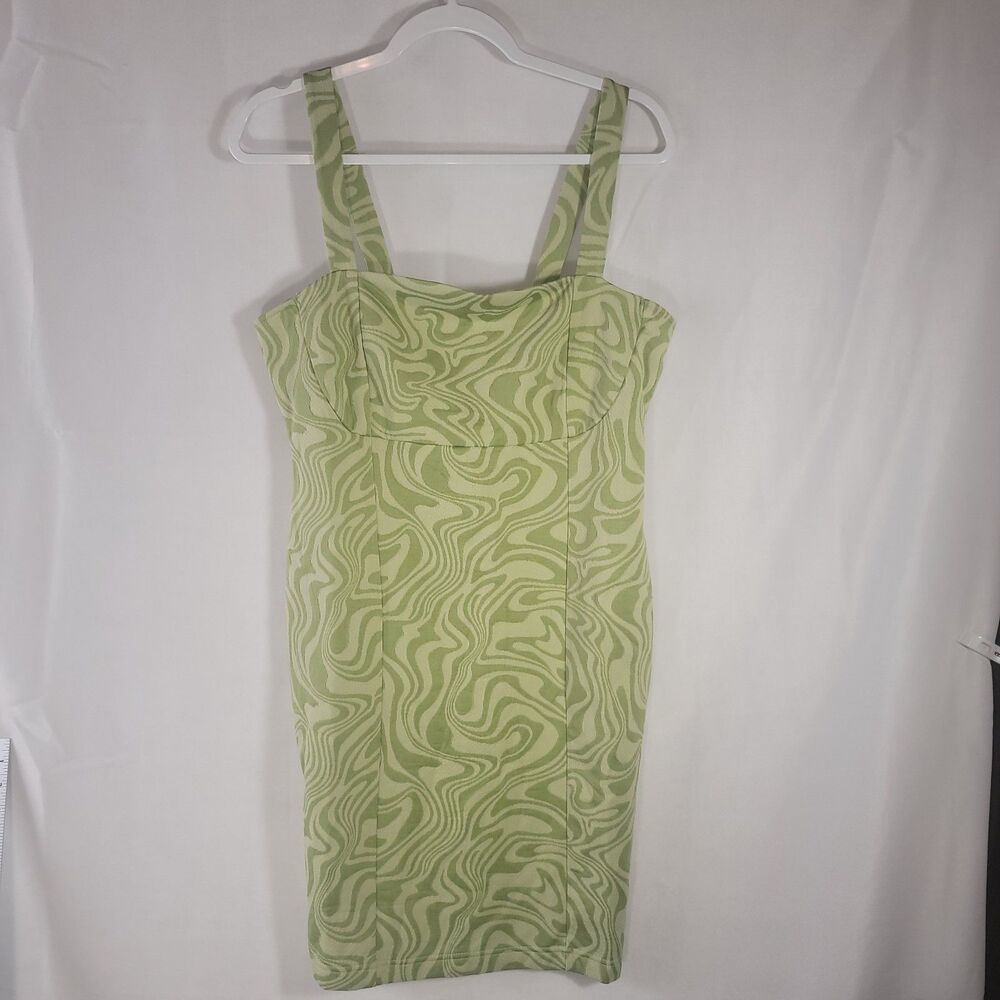Forever 21+ Green Abstract Swirl Square Neck Bodycon Mini Dress Plus Size 0X NWT